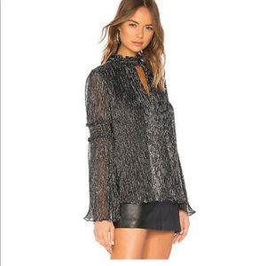 Parker Black & Silver Smocked Flare Long Sleeve Justina Top